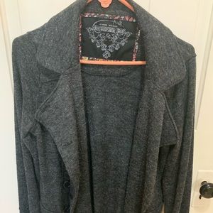 Charcoal light weight dress coat.